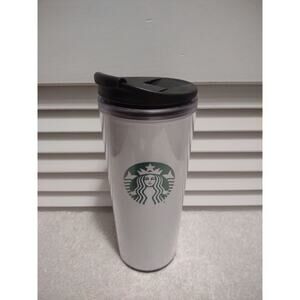 Starbucks classic siren logo white plastic 16 oz travel coffee tumbler cup